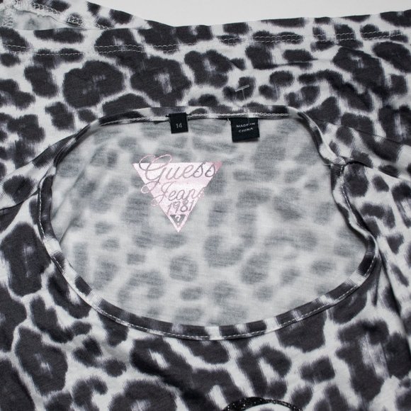 NEW Guess Leopard Print Top Girls 14 Black White Cassette Tape Love 80s M01X - Picture 3 of 3